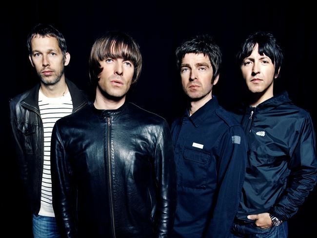 Singer Liam Gallagher and his musician brother Noel are flanked by fellow members of band 'Oasis'. Picture: Supplied