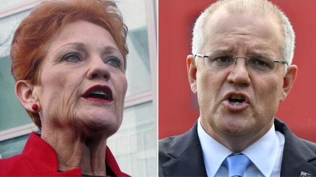 One Nation party senator Pauline Hanson and Prime Minister Scott Morrison.