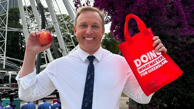 Queensland Premier Steven Miles prepares to spruik his free school lunch program on Monday morning. Picture: Instagram