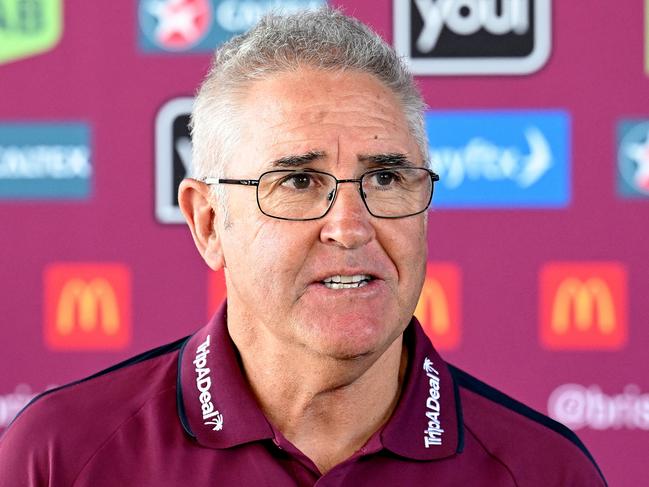 IPSWICH, AUSTRALIA - APRIL 03: Chris Fagan, Senior Coach of the Lions speaks before a Brisbane Lions AFL training session at Brighton Homes Arena on April 03, 2024 in Ipswich, Australia. (Photo by Bradley Kanaris/Getty Images)