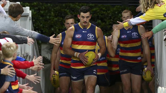 Adelaide Crows’ Taylor Walker leads the team out. Picture Sarah Reed