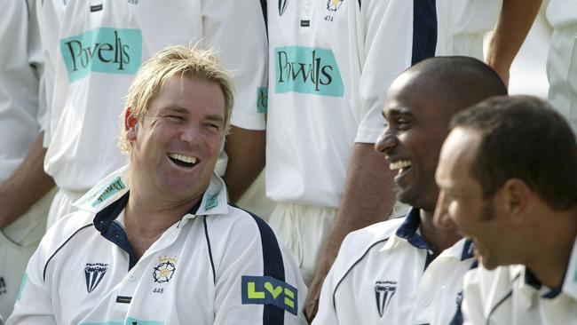 Shane Warne with Hampshire teammates Dimitri Mascarenhas and Nic Pothas Picture: Getty Images