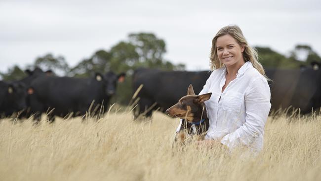 Elle Moyle with her family's Angus cattle. Picture: Dannika Bonser