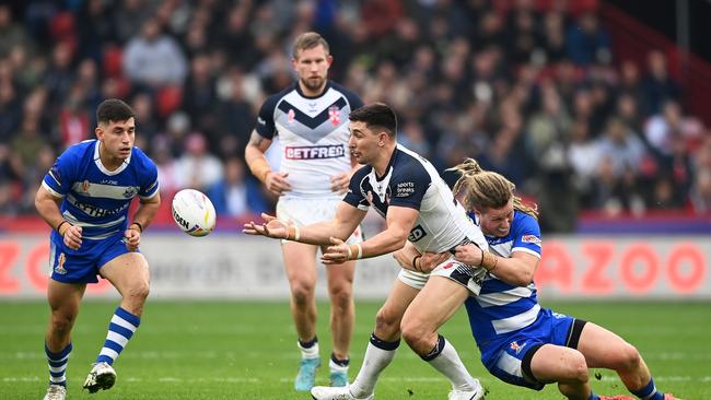 Victor Radley suffered an arm injury in the first half of the 90-point hiding. Picture: Getty