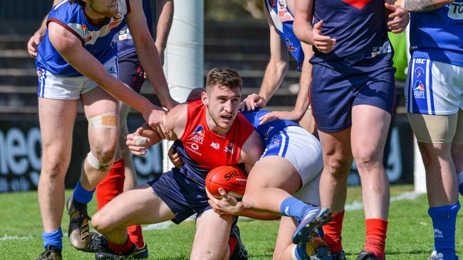 Lockleys’ Henry Johnson kicked four majors to lead his side to a win over Hectorville. Picture: Brenton Edwards