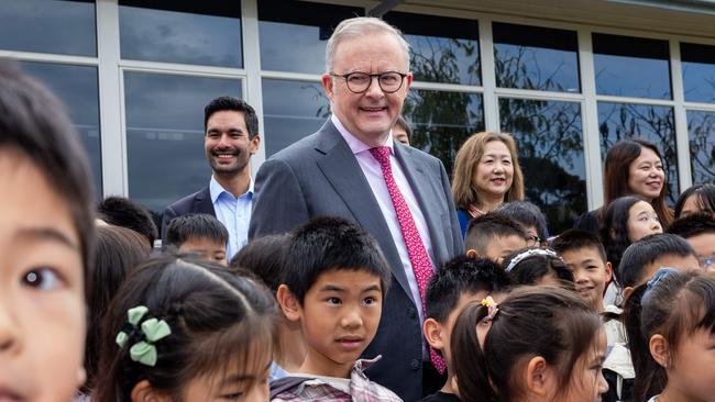Anthony Albanese visited three seats in three states on Saturday, including a Chinese language school in the seat of Chisholm in Melbourne. Picture: Jason Edwards / NewsWire