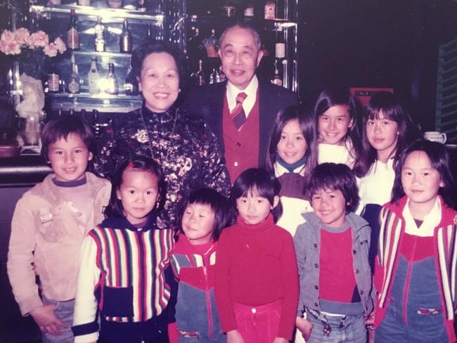 The Kwok kids and cousins with grandparents Alice and Richard Kwok at the Nightingale Restaurant in the late 1970s. Picture: Courtesy Juanita Kwok