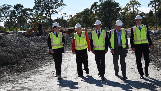 Project manager Anthony Manning, Health Minister Jillian Skinner, Premier Mike Baird, Attorney General of NSW Brad Hazzard and MP Jonathon O'Dea. Picture: Annika Enderborg