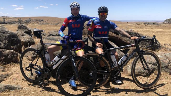 Patrick Jonker and Rob Yates took time to enjoy the scenery on their test ride from Norwood to Murray Bridge.