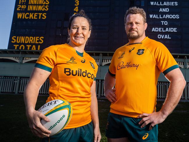 Wallaroos captain Shannon Parry with James Slipper who will lead the Wallabies against the Boks at the Adelaide Oval on Saturday, pictured on August 26th, 2022, at Adelaide Oval. Picture: Tom Huntley