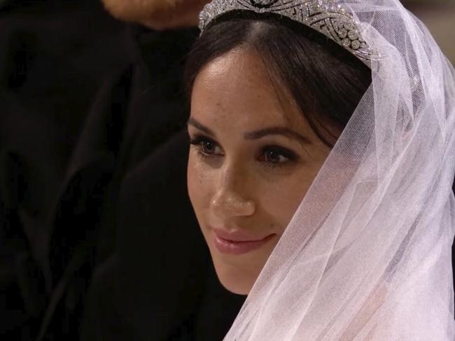 Markle listens during the service. Picture: Sky