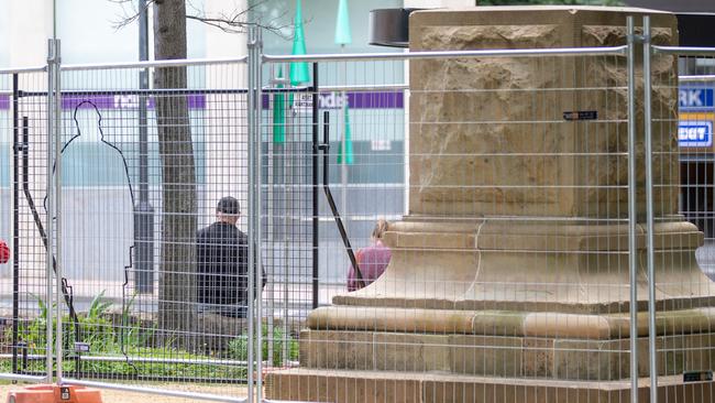 The base of the Crowther statue in Franklin square, Hobart on Monday 23rd December. Picture: Linda Higginson