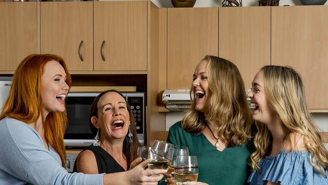 Stage Mums stars Brooke Lee, Tara Page, Anna Waters-Massey and Cleo Massey on set at the house where the entire TV series was shot. Picture: Jerad Williams