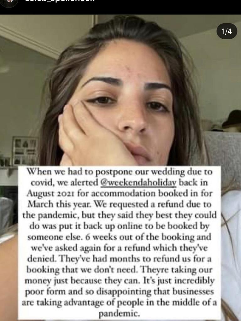 In a now deleted post, she raged at the small business for refusing to refund her $2000 deposit. Picture: Instagram/jadetunchy