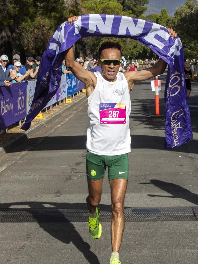 Wayne Spies wins the men's Cadbury Marathon. Picture: Chris Kidd