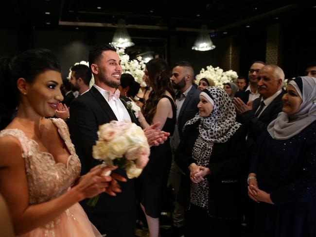 Salim Mehajer making his entrance to sister Kat and her new husband Ibraham's wedding reception held at Doltone House, Hyde Park. Picture: Jonathan Ng