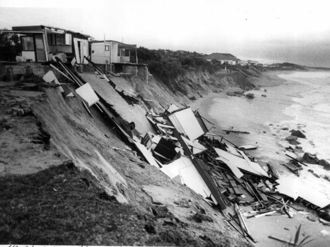 It is not the first time houses have come under threat at Wamberal as this picture from June 22, 1978 shows houses washed into the sea.