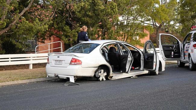 Police used road spikes to stop a car allegedly driven by wanted Warwick man Jackson Bruce Watson. Picture: Elyse Wurm