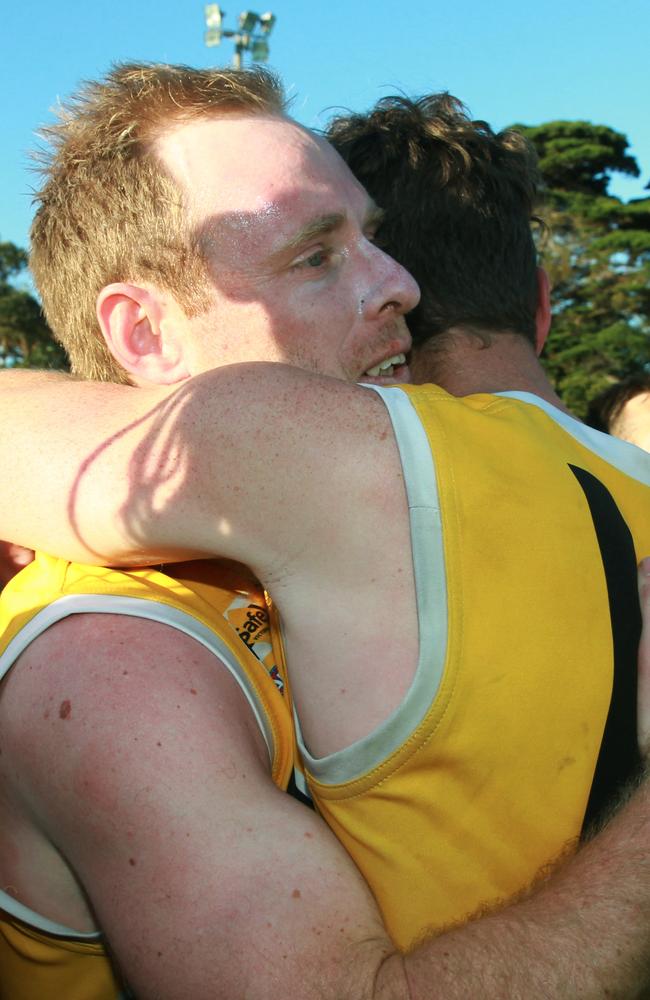 YCW captain Jai Coghlan and brother Jesse hug after their win.