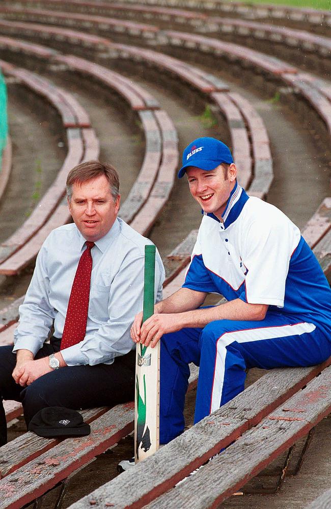 Clarke with Western Suburbs president Chris Louden in 2001. Picture: John Appleyard