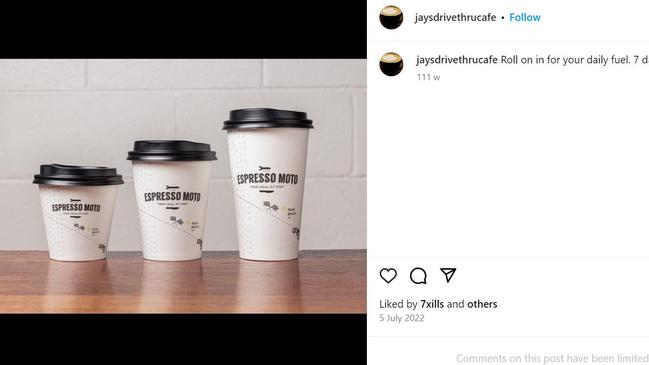 Espresso Moto's Instagram page has been changed to Jay's Drive Thru Cafe