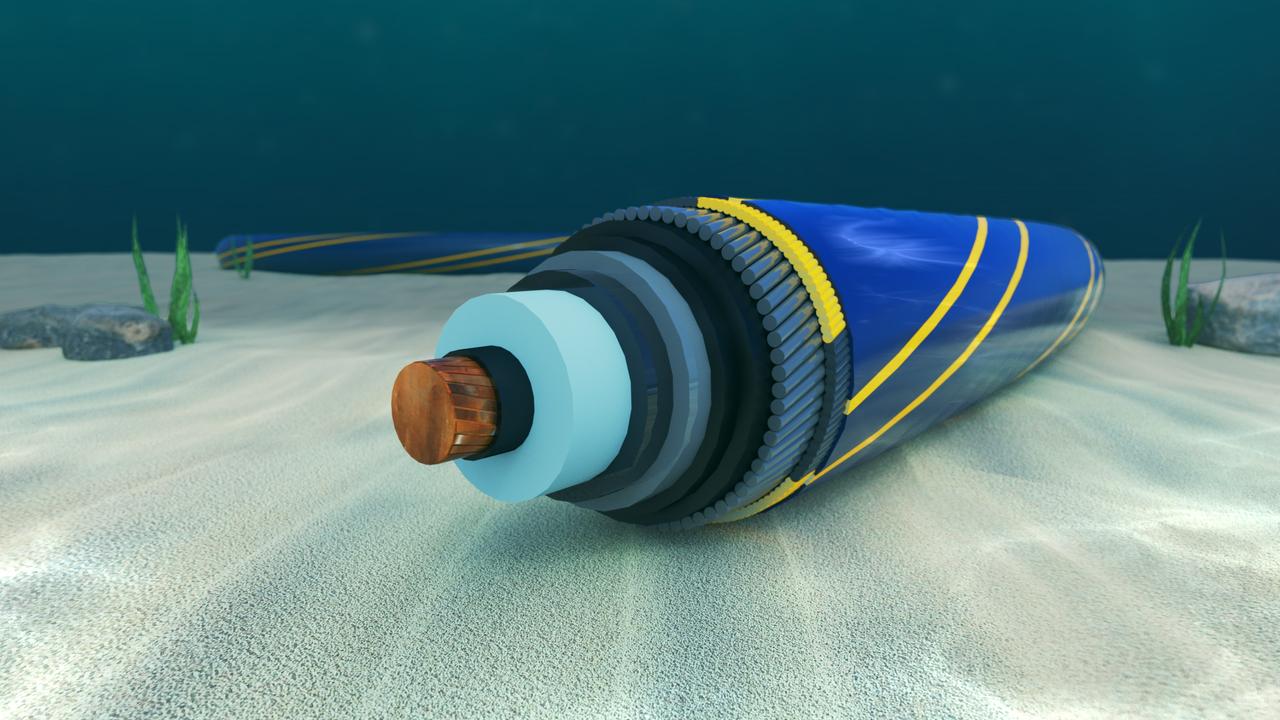 Marinus Link Undersea-HVDC-cable- Artist's impression before buried beneath Bass Strait seafloor. Picture: File