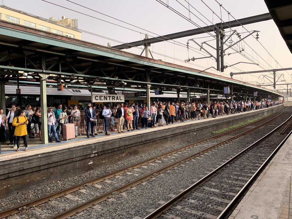 Delays at Central Station due to this afternoon's storm which swept through Sydney causing traffic delays and power outages. Pic Myles Lattacher