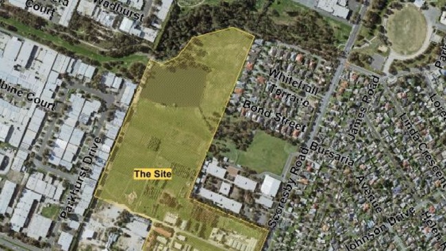 The 19ha site at 609-621 Burwood Highway that the State Government wants to develop with houses and commercial buildings.