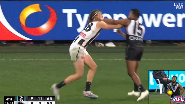 Willie Rioli’s strike on Nathan Murphy. Picture: Fox Footy