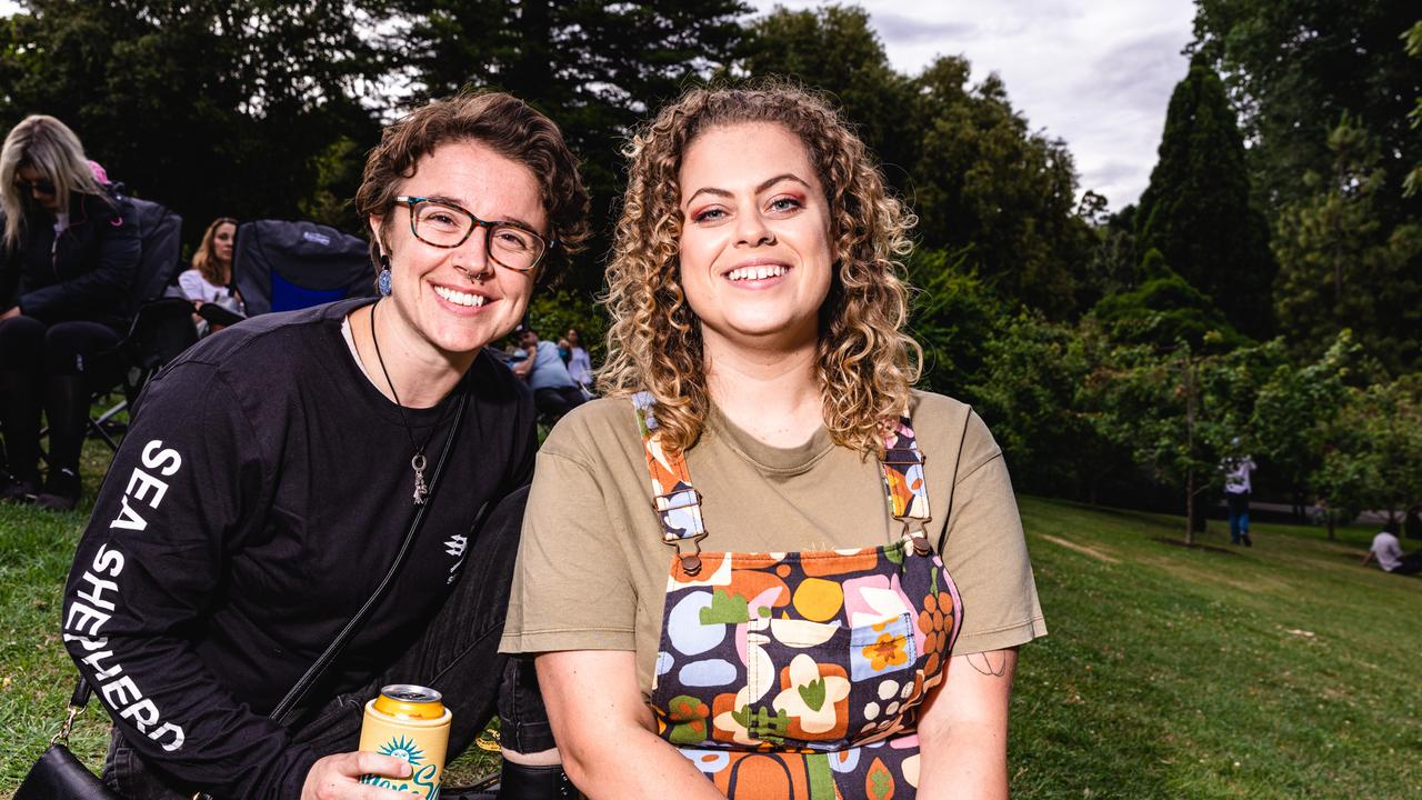 Steph Umbers and Hannah Arnold from Victoria at SummerSalt Festival at the Royal Botanical Gardens, Hobart. Picture: Linda Higginson