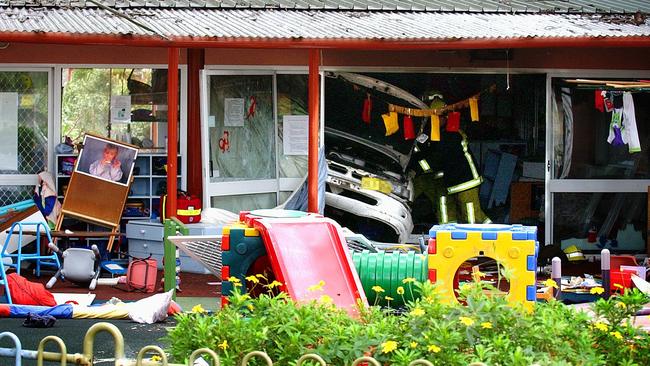 The impact of the car into the Roundhouse childcare centre in Balgowlah in 2003. PicureL Martin Lange