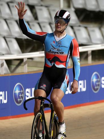 Matthew Glaetzer wins the men's sprint final at the Adelaide SuperDrome. Picture: Sarah Reed’