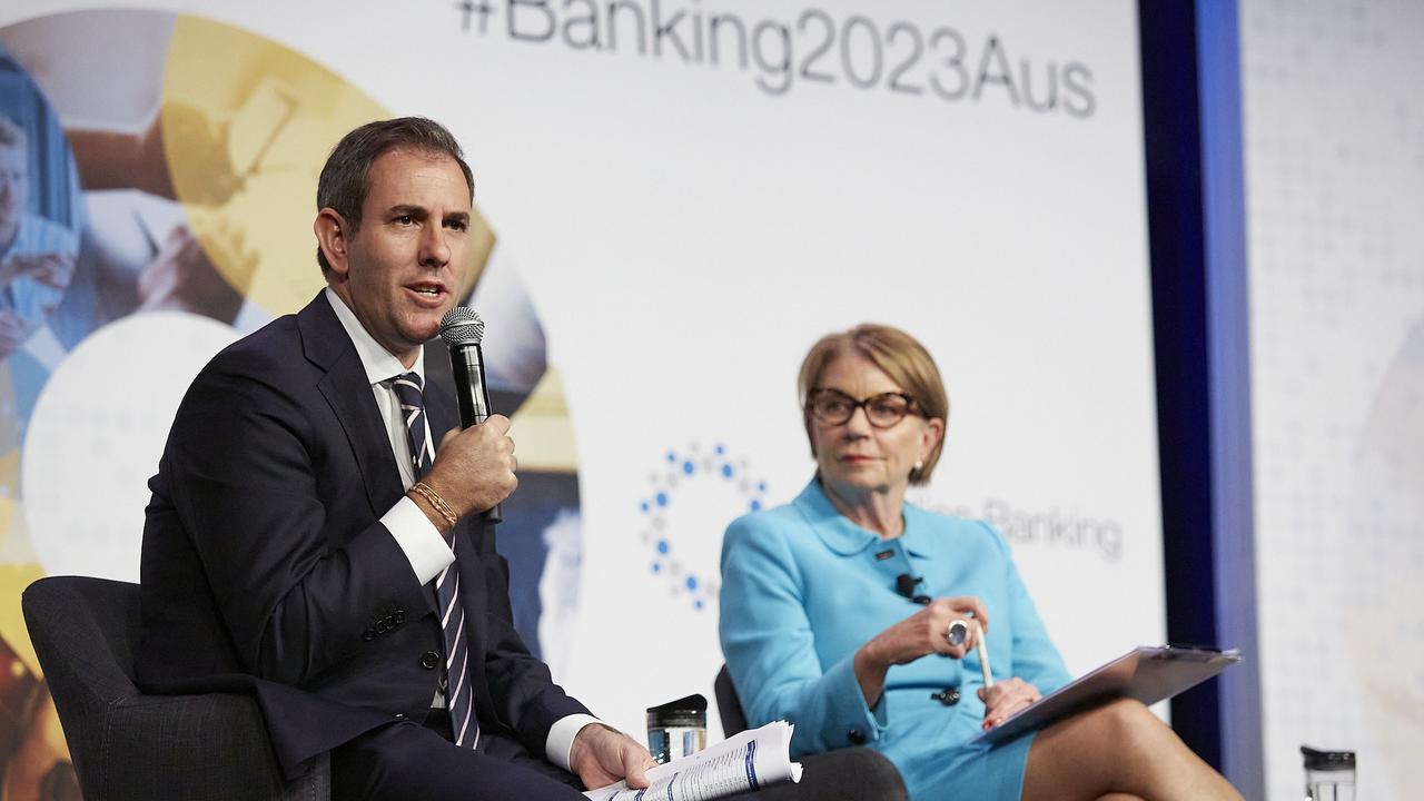 Federal Treasurer Jim Chalmers with Australian Banking Association chief Anna Bligh.