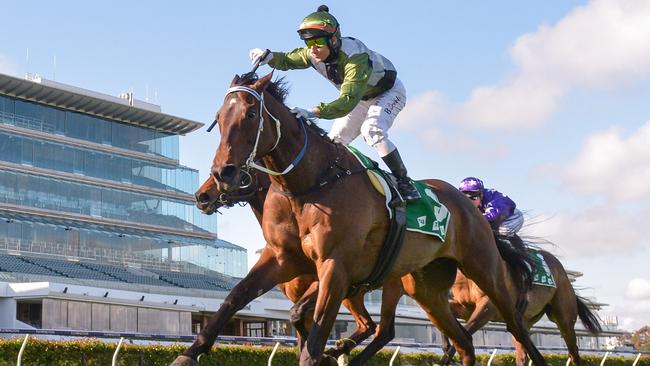 Brett Prebble sitting up a winner aboard Incentivise in the Group 1 Turnbull Stakes. Picture: Getty