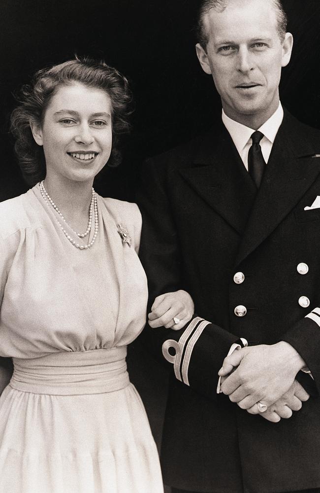 The Queen and Prince Philip on the day of their engagement.