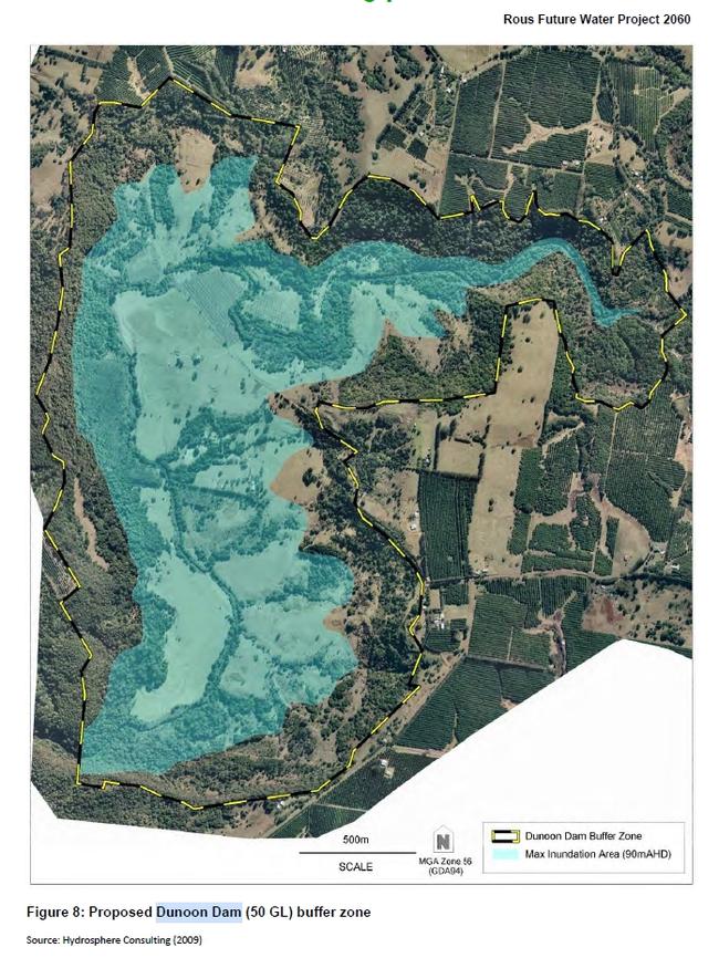 The catchment and buffer zones of the proposed Dunoon dam.