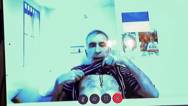 Saakashvili during a video link from prison earlier this year.