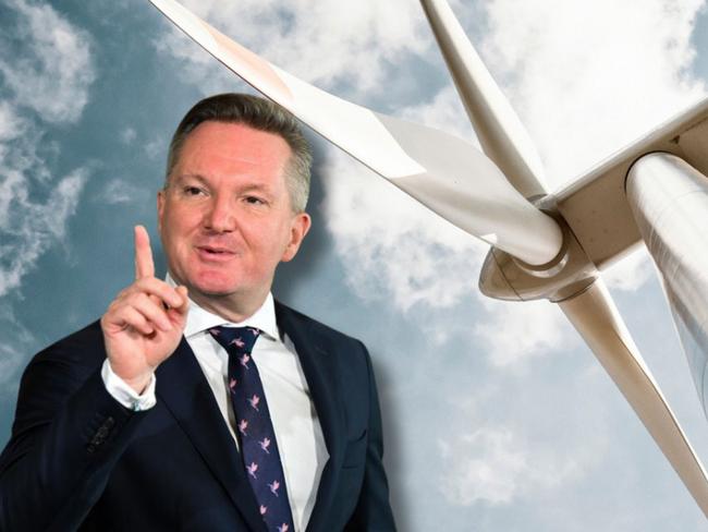 Art of MP Chris Bowen with a wind turbine. Photo: Supplied
