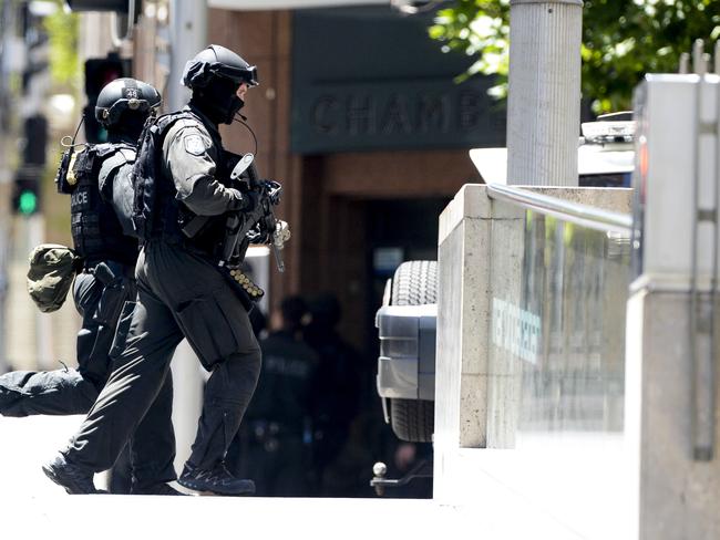 Police officers during the Lindt Cafe siege. Picture: Chris McKeen
