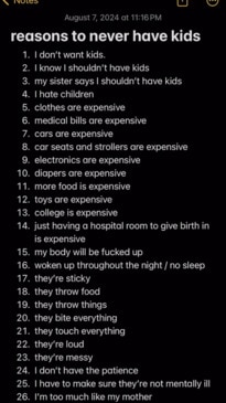 22 year-old's list of 417 reasons she doesn't want kids