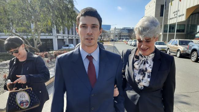 Jake Elias Versteeg, 30, leaves the ACT Supreme Court on a previous occasion, accompanied by supporters. He has been jailed for two years and seven months for rape and indecency. Picture: Craig Dunlop