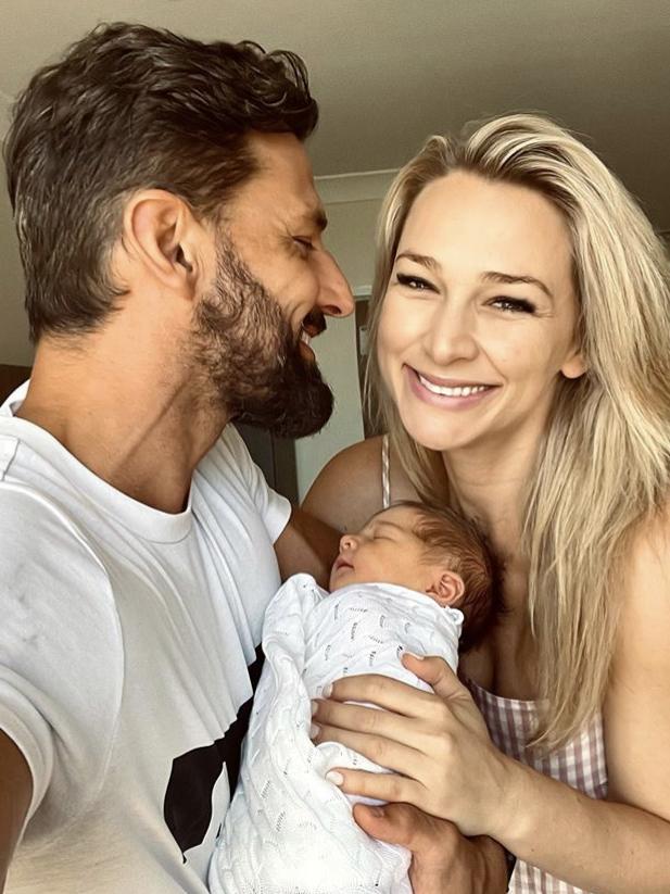 Tim Robards and Anna Heinrich with newborn Elle in November. Picture: Instagram