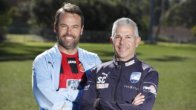 Paul Reid and Steve Corica.pose ahead of tonight’s match. Picture: Chris Pavlich.