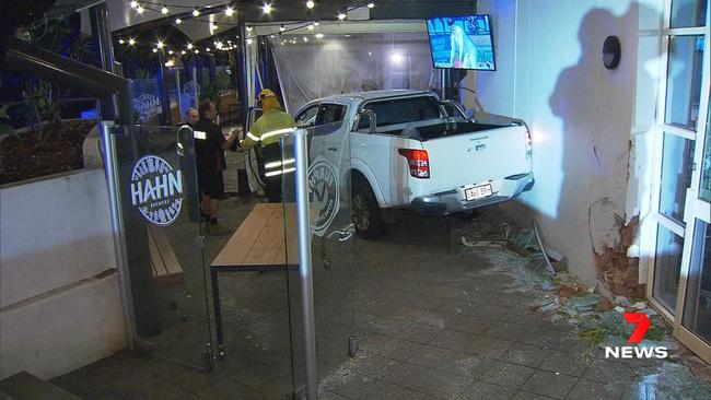 A man has been arrrested after crashing into a beer garden in Port Noarlunga. Picture: 7NEWS