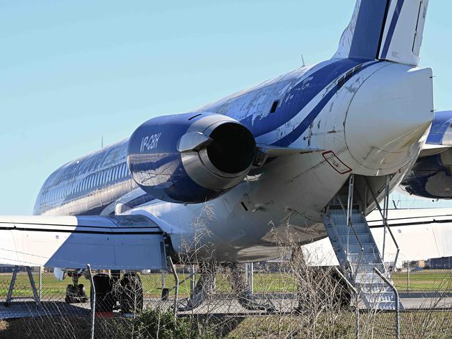 14/08/2022: The two Clive Palmer Mineralogy McDonnell Douglas MD-82 jets, sit now at the Australian Aviation Technical Training centre at Brisbane Airport. The two jets which had been bought for around $8 million in 2007, and have sat idle incurring massive parking costs at the airport, are believed now to be worth only scrap value. Lyndon Mechielsen/The Australian