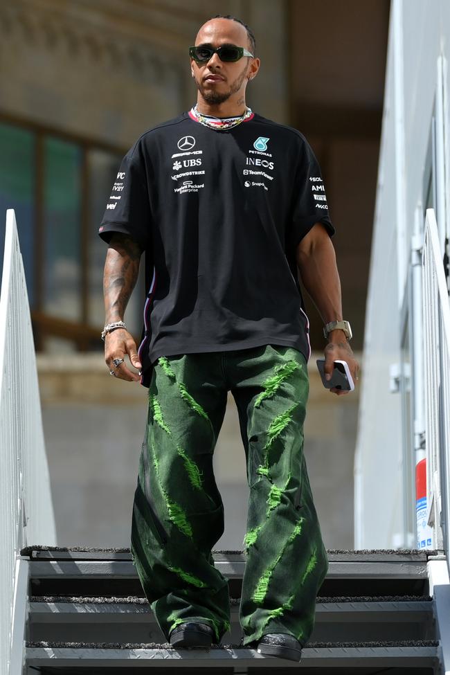 Lewis Hamilton wears Louis Vuitton and Nanushka at the Azerbaijan GP.