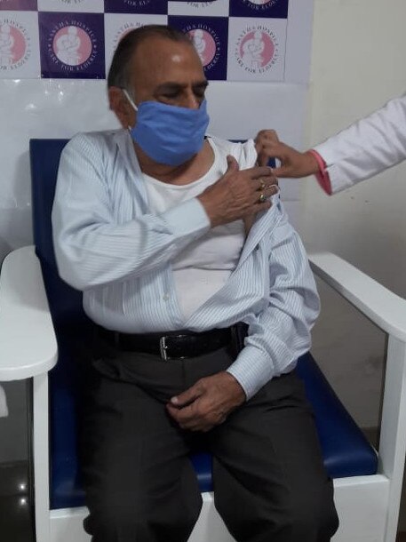 Vinod (79) getting his second dose of the AstraZeneca jab on April 24 l in Lucknow. Picture: Supplied