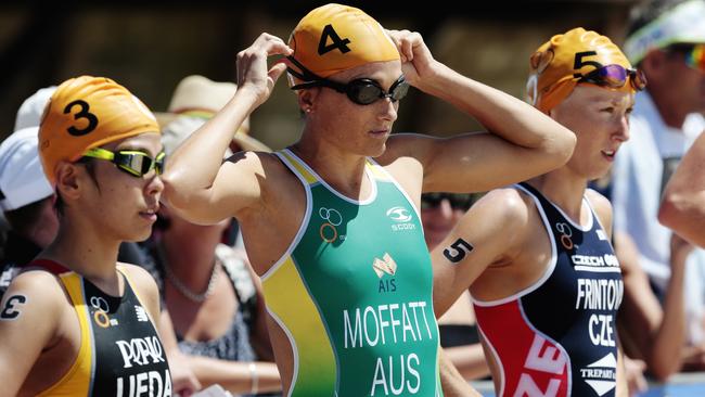 Australian Emma Moffatt takes out second place at the ITU World Cup Triathlon at Mooloolaba. Photo Lachie Millard