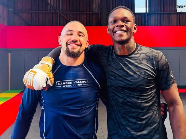 'Rivals one day, friends the next': Rob Whittaker training with Israel Adesanya. Picture: Instagram