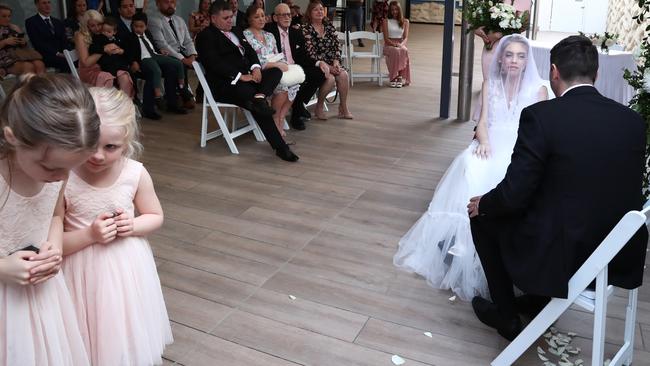 Scenes from the wedding of Jason Hale and Ashleigh Simrajh at SeaWorld Nara Resort on the Gold Coast. Picture: JASON O'BRIEN.